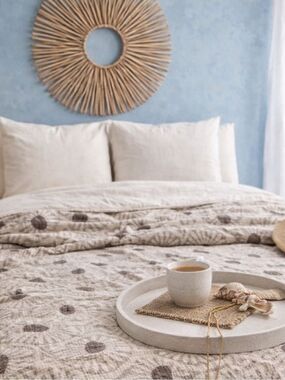 Deco Leaf Woven Quilt Bedspread Comforter 2 Side FLiPSiDE Tan + Cream NEW King